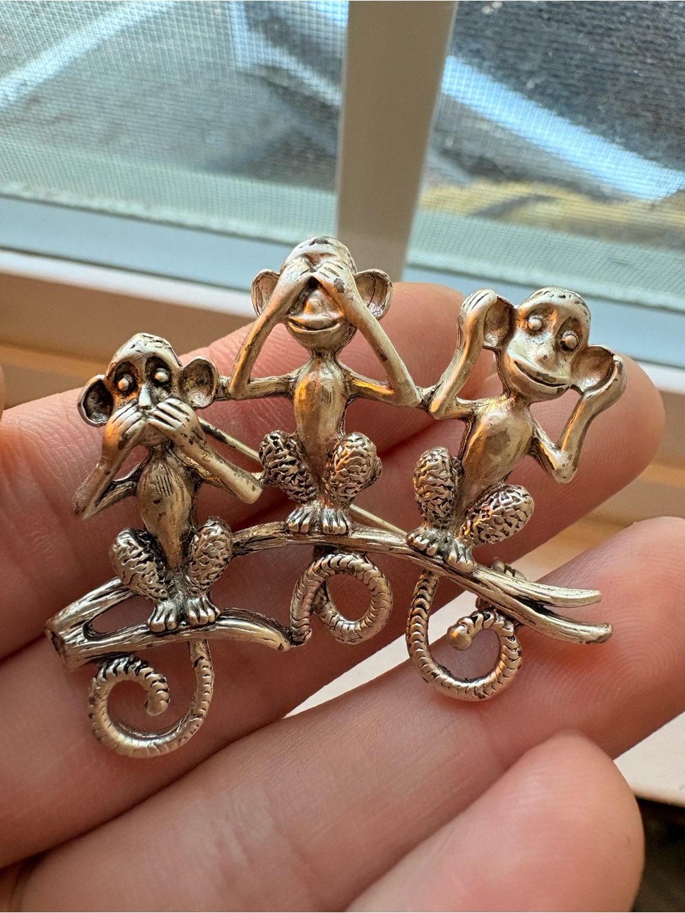 Danecraft Signed Silver Tone Three Wise Monkeys Brooch